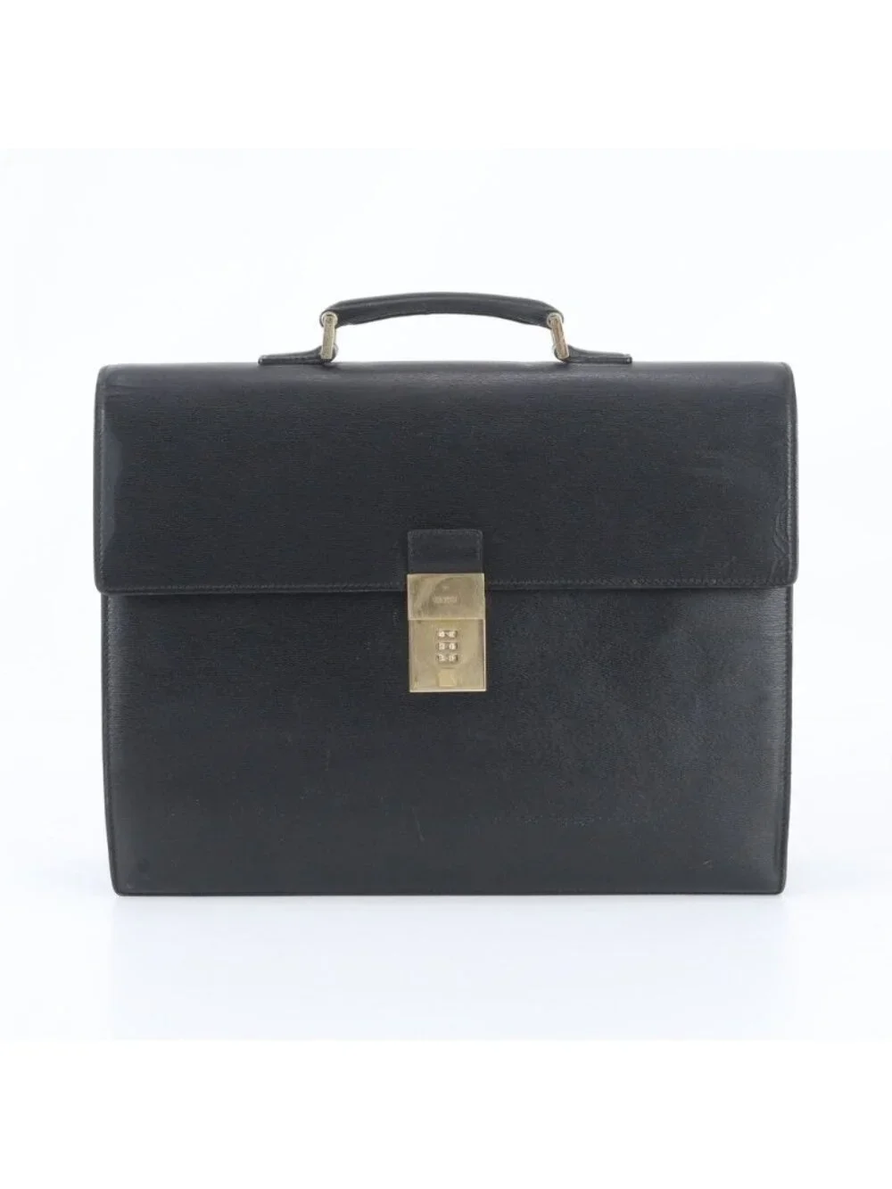 Gucci 015 Leather Business Document Briefcase Tote Bag Black